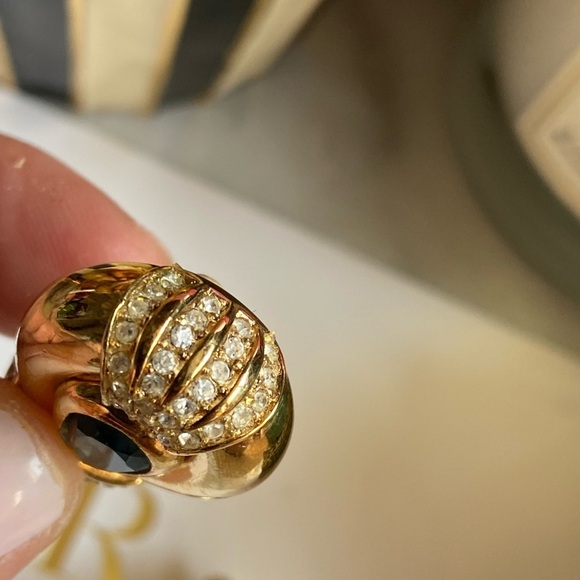 VINTAGE Christian Dior gold tone blue and clear crystals clip on earrings - Picture 15 of 16